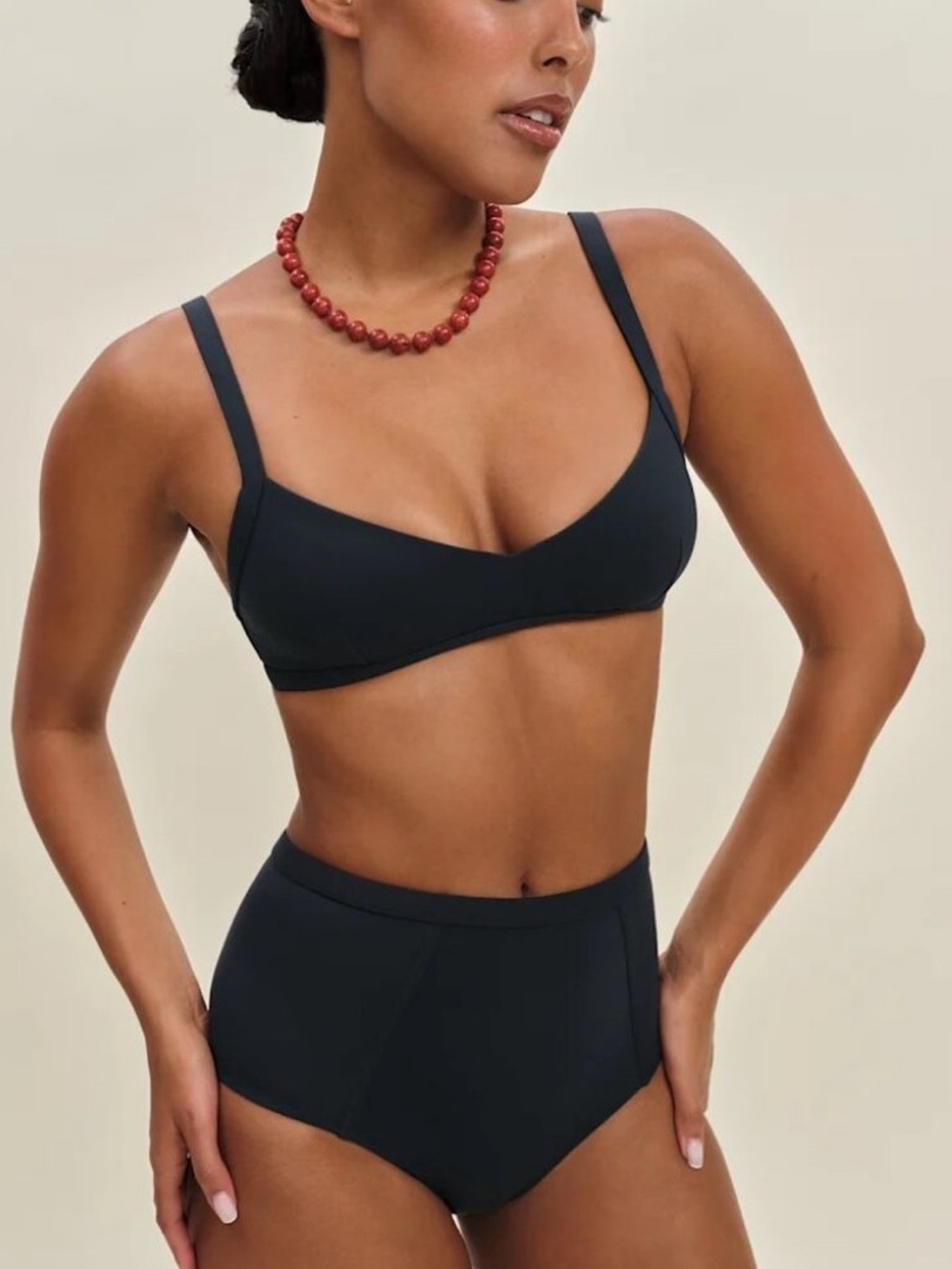 NWOT Reformation Midnight Navy Blue Bikini Top and Bottoms Swim Set Size Small